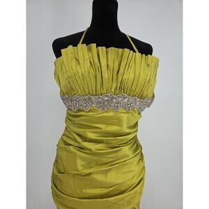 Vintage Nicole Bakti Silk Mermaid Gown‎ Green Small Strapless Rhinestone Waist
